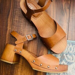 BAMBOO Brown Platform Sandals with Wooden Heel